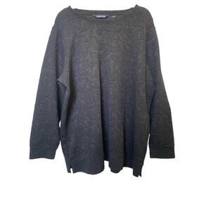 Lands End Shirt Womens 2X 20W-22W Casual Black Paisley Embossed Textured Sweater